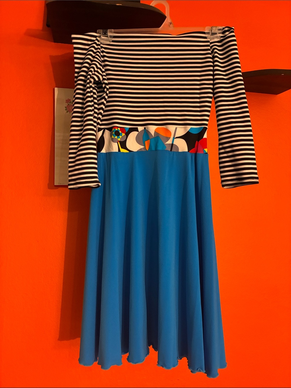 Striped Black & White Top with Bright Blue Skirt Women's Fit-and-Flare Skirt